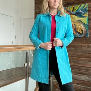 Spring Jacket Light blue long cotton jacket with floral lining
